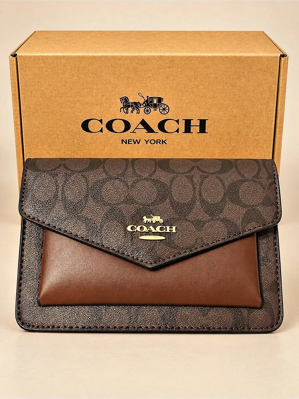 Coach Signature Canvas Envelope Wallet Brown